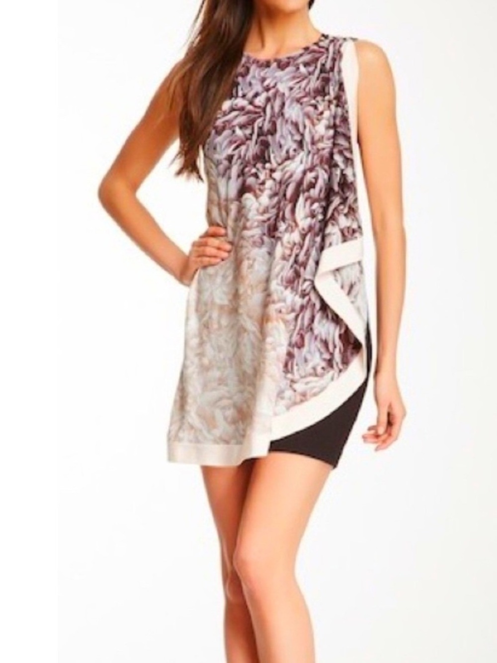 Ted Baker Multicolor Asymmetrical Sleeveless Tunic Top - Cream Trim